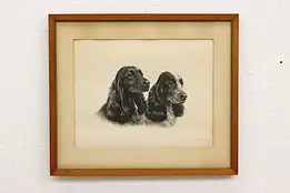 Pair of Spaniel Dogs Antique Original Engraving, Danchin 31" #45000