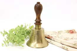 Farmhouse Vintage School Brass Bell, Wooden Handle #45097