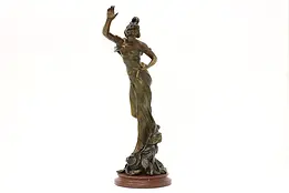French Art Nouveau Antique Sculpture Woman w/ Roses, Causse #45289