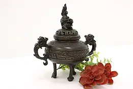 Chinese Antique Bronze Incense Burner, Foo Dog Sculpture #45223