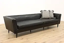 Midcentury Modern Vintage 9' Leather Sofa, Custom Crafted #42330