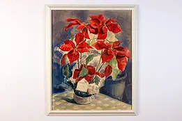 Poinsettias Vintage Original Watercolor Painting Shaw 35.5" #45086