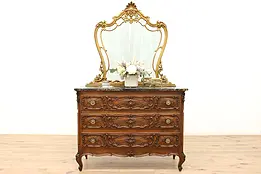 Italian Antique Walnut Chest or Dresser & Mirror, Marble #45479