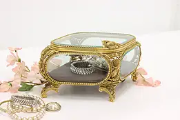 Baroque Vintage Gold Plated Bevel Glass Jewelry Box, Matson #44818