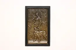 Victorian Antique Cast Iron Wall Relief Plaque, Woman & Dog #45396