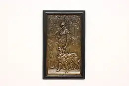 Victorian Antique Cast Iron Wall Relief Plaque, Woman & Dog #45396