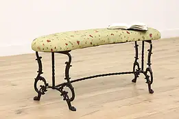 Curved Cast Iron Antique Hall Bench, New Upholstery #44710