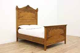 Victorian Antique Carved Oak Full or Double Size Bed #34573