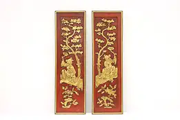 Pair of Chinese Antique Painted & Gilt Temple Carving Panels #45265