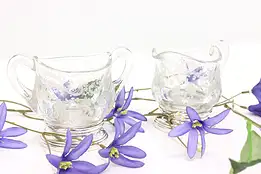 Etched Glass & Sterling Silver Antique Creamer & Sugar Set #45416