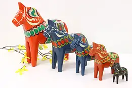 Set of 5 Swedish Vintage Hand Painted Dala Toy Horses #45430