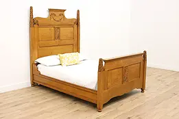 Victorian Antique Carved Oak Full or Double Size Bed #34357