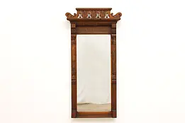 Victorian Eastlake Antique Walnut & Burl Hall Mirror #41961