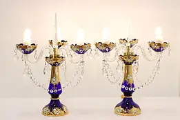 Pair of Vintage Cobalt & Gold Bohemian Crystal Candelabras #45584