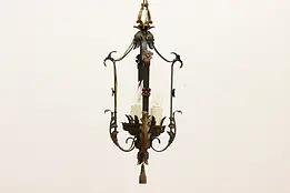 Tudor Design Antique Wrought Iron Hall Chandelier 3 Candles #43296