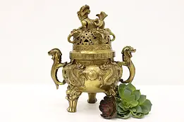 Chinese Antique Bronze Incense Burner, Foo Dogs & Dragons #45651