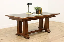 Craftsman Antique Oak Office Conference Library Table, Desk #37308