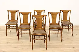 Set of 6 Victorian Farmhouse Oak Dining Chairs, New Leather #45738