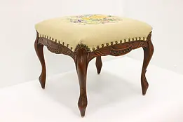 Traditional Vintage Carved Walnut Footstool or Bench, Needlepoint #43191