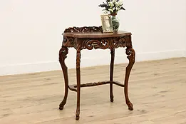 Carved Vintage Walnut Nightstand, Hall Console or Lamp Table #34912