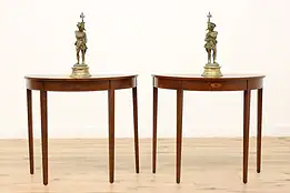 Pair of Vintage Hepplewhite Mahogany Demilune Hall Consoles #45617