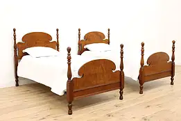 Pair of Vintage Traditional Maple Twin or Single Poster Beds #40141