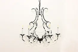 Italian Vintage Wrought Iron Chandelier, Crystal Prisms #45362