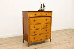 Cherry & Curly Tiger Maple Antique 1830s Chest or Dresser #34376