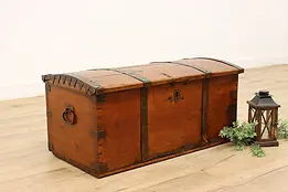 Immigrant Antique 1850s Pine Farmhouse Trunk or Blanket Chest #45378