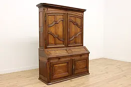 French Country Antique 1750s Oak Secretary Desk & Bookcase #34825