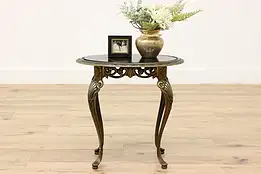 Art Deco Antique Iron & Glass Oval Side or End Table, Art #45624