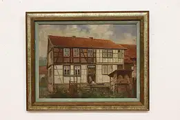 English Cottage Portrait Antique Original Oil Painting 23" #45310