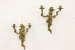 Pair of Baroque Vintage Brass Candle Sconces Glow Mar NY #45315