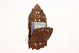 Victorian Walnut Antique Wall Pocket Hanging Magazine Rack #45669