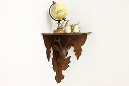 Farmhouse Vintage Carved Stag Head Walnut Corner Wall Shelf #45665