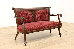 Victorian Antique Carved Mahogany Settee or Sofa, Paw Feet #34421