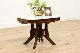 Victorian Eastlake Antique Walnut & Marble Coffee Table #35678