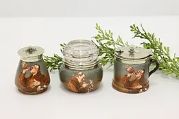 Set of 3 German Painted Monk Sugar, Mustard Pot & Shaker #45859