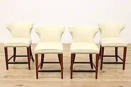 Set of 4 Contemporary Cherry & Leather Barstools, Zhejiang #45963