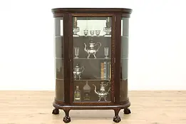 Victorian Antique Oak Curved Glass Curio Cabinet,Claw Feet #45676