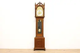 Oak Antique Tall Case Grandfather Clock, Brass Cherub Dial #37670