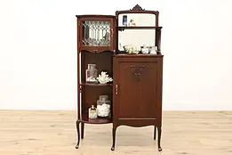 Victorian Antique Mahogany Music Bath Cabinet Leaded Glass #45817