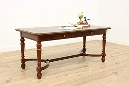English Tudor Vintage Walnut Library Table Office Desk #45832