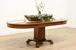 Round Antique Oak 44" Dining Table, 3 Leaves Extends 80" #34060