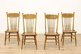 Set of 4 Victorian Farmhouse Pressback Elm Dining Chairs #45965