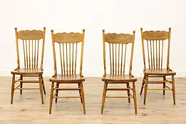 Set of 4 Victorian Farmhouse Pressback Elm Dining Chairs #45965