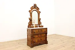 Victorian Antique Ash Dresser Chest, Secret Drawer, Marble  #37029