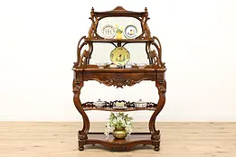 Victorian Antique Walnut Etagere, Curio, Bookshelf, Mirrors #45837
