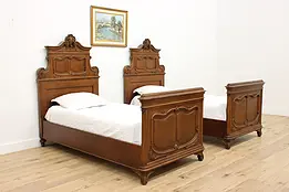 Pair of French Antique Carved Walnut Twin Single Size Beds #45943