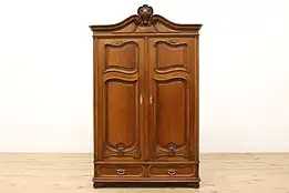 French Carved Walnut Antique Armoire, Closet, Wardrobe #45851